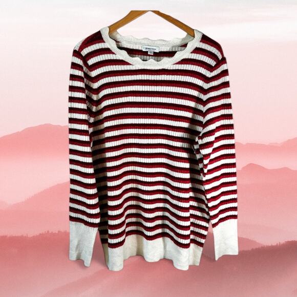 Nordstrom New Women's Plus Size Striped Pullover Sweater Cream Red 3X Classic - Picture 1 of 9